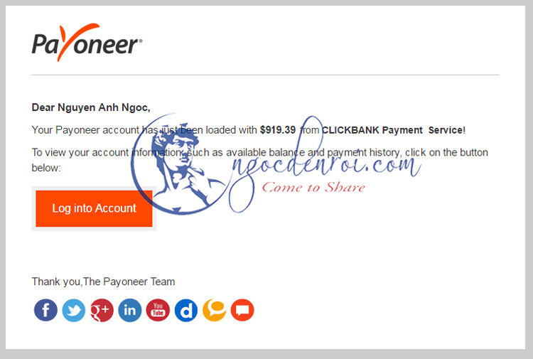 nhận tiền từ clickbank qua Payoneer