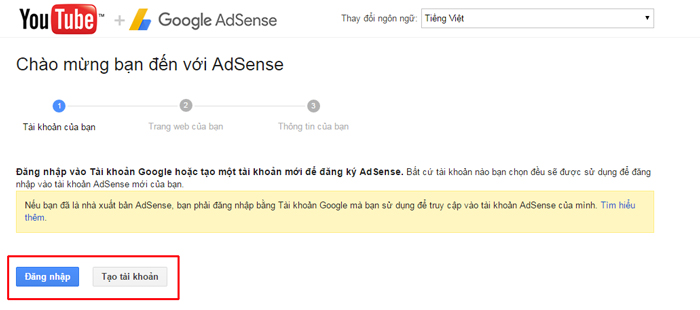 đăng ký google adsense cho youtube