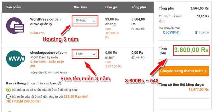 đăng ký gói wordpress hosting tại godaddy