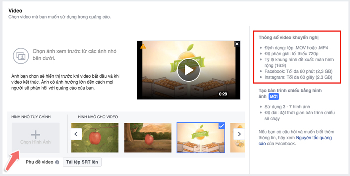 thiết lập quảng cáo video trên facebook