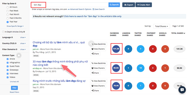 sử dụng buzzsumo để tìm kiếm chủ đề viết blog