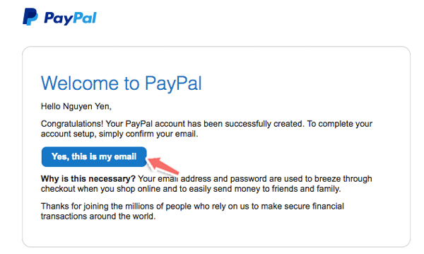 verify email khi đăng ký paypal