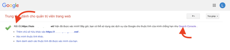 xác minh google thành công