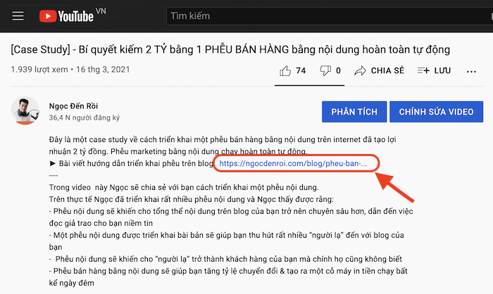đặt liên kết trong mô tả video giúp index nhanh bài viết