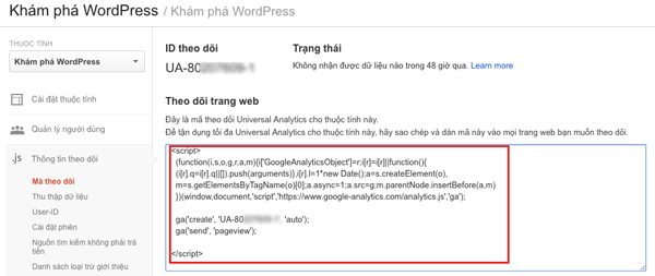 chèn mã google analytic vào wordpress