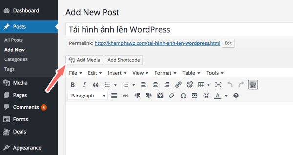 cách chèn ảnh vào bài viết wordpress