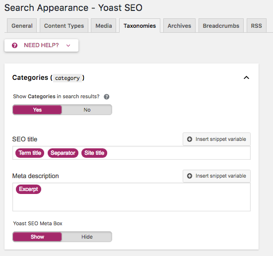 cai cai dat cho tab taxonmies cua plugin yoast seo