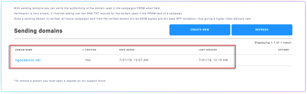 verify domain record cho email marketing