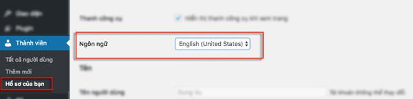 thay đổi ngôn ngữ khu vực quản trị wordpress