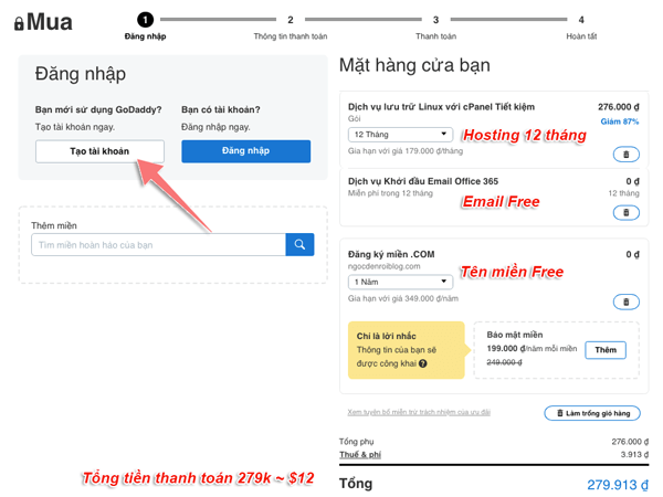 cach thanh toan hosting cua godaddy