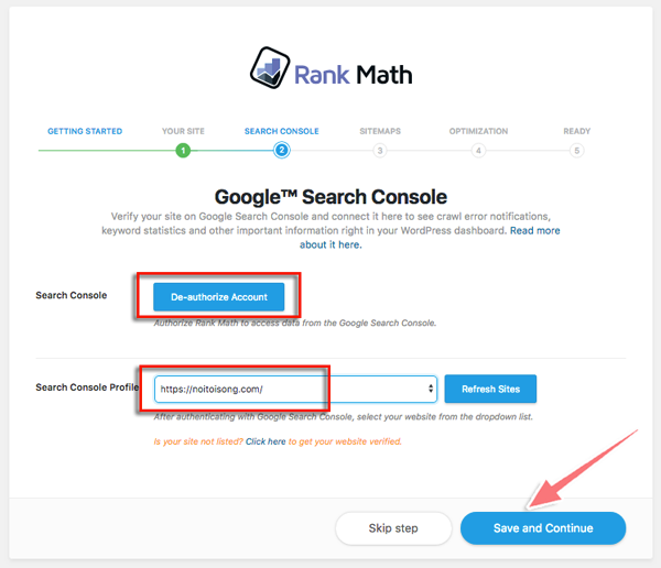 ket noi tai khoan search console voi rank math seo