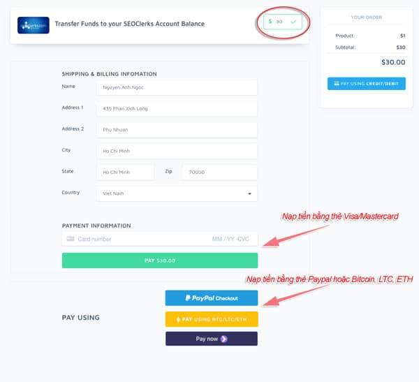 cách nạo tiền vào seoclerk để mua dịch vụ