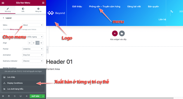 cách tạo menu bằng elementor pro