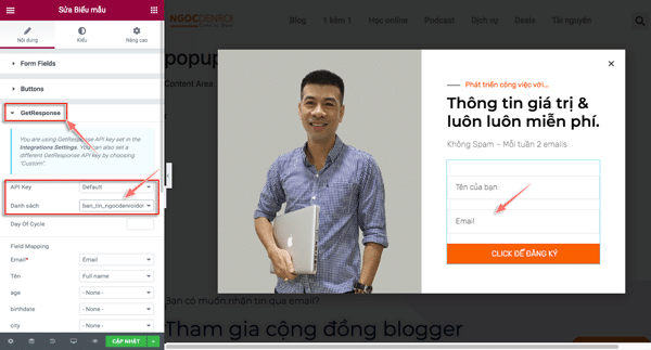 tạo popup email bằng elementor pro