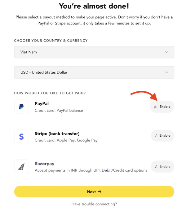 kết nối PayPal với buy me a coffee